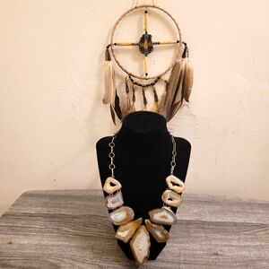 Sliced agate geode druzy necklace